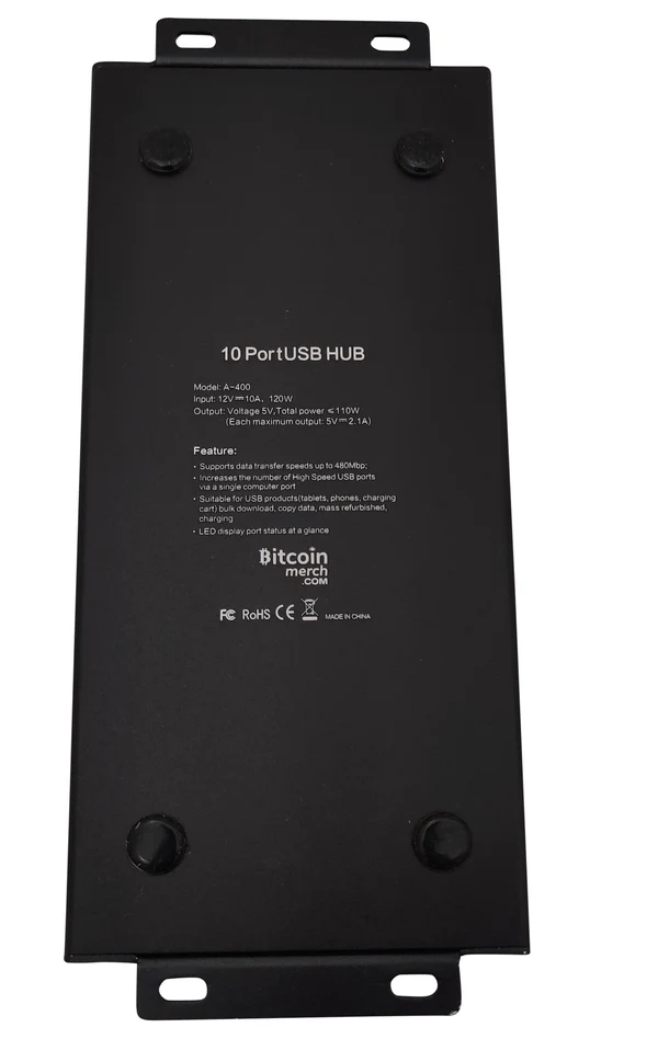 10 Port Powered USB Hub ONLY 120W 12V 10A, FOR Compac F, NewPac, Antminer, Moonlander by Bitcoin Merch®
