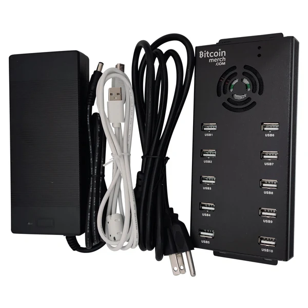 10 Port Powered USB Hub ONLY 120W 12V 10A, FOR Compac F, NewPac, Antminer, Moonlander by Bitcoin Merch®