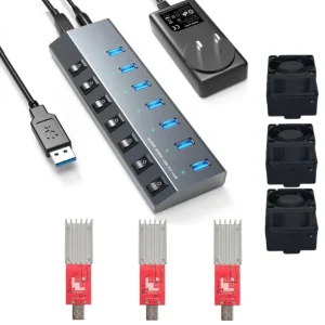 3x GekkoScience COMPAC F with Fan Upgrade + 7-Port USB Hub COMBO Up to 1.05+TH/s by Bitcoin Merch®