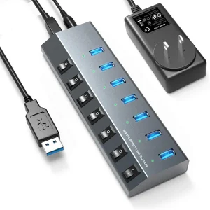 7-Port Powered USB Hub ONLY 3.0, UPGRADED 65W, FOR Compac F, Newpac, Twopac, Moonlander US Plug by Bitcoin Merch®